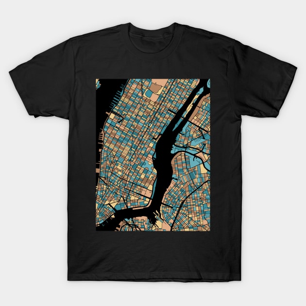 New York Map Pattern in Mid Century Pastel T-Shirt by PatternMaps